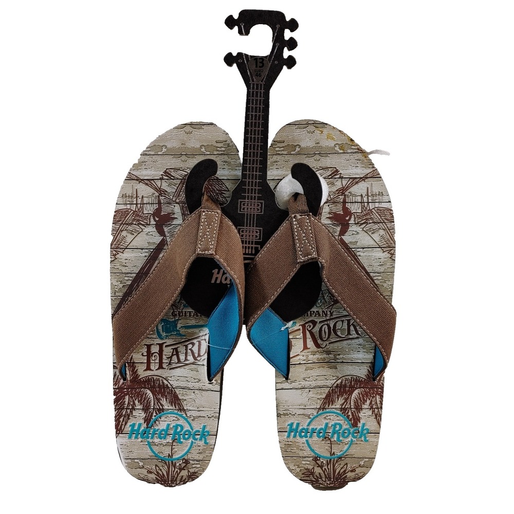 Hard Rock Cafe Men's Size 13 Thong Sandal Flip Flop Palm Tree Summer Beach Shoe